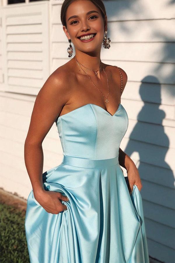 Robe Weitese élégante, décolleté en cœur, dos lacé, coupe trapèze, bleu glacier, robe de bal/de cérémonie